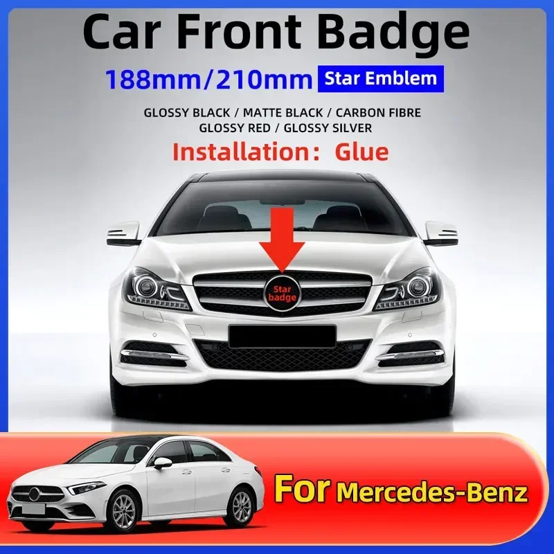 

1pcs 188mm 210mm ABS Car Front Grille Badge Decal Cover Emblem For Mercedes Benz A/B/C/E/S Class GLA CLA GLE GLK CLK CLS GLS GLC