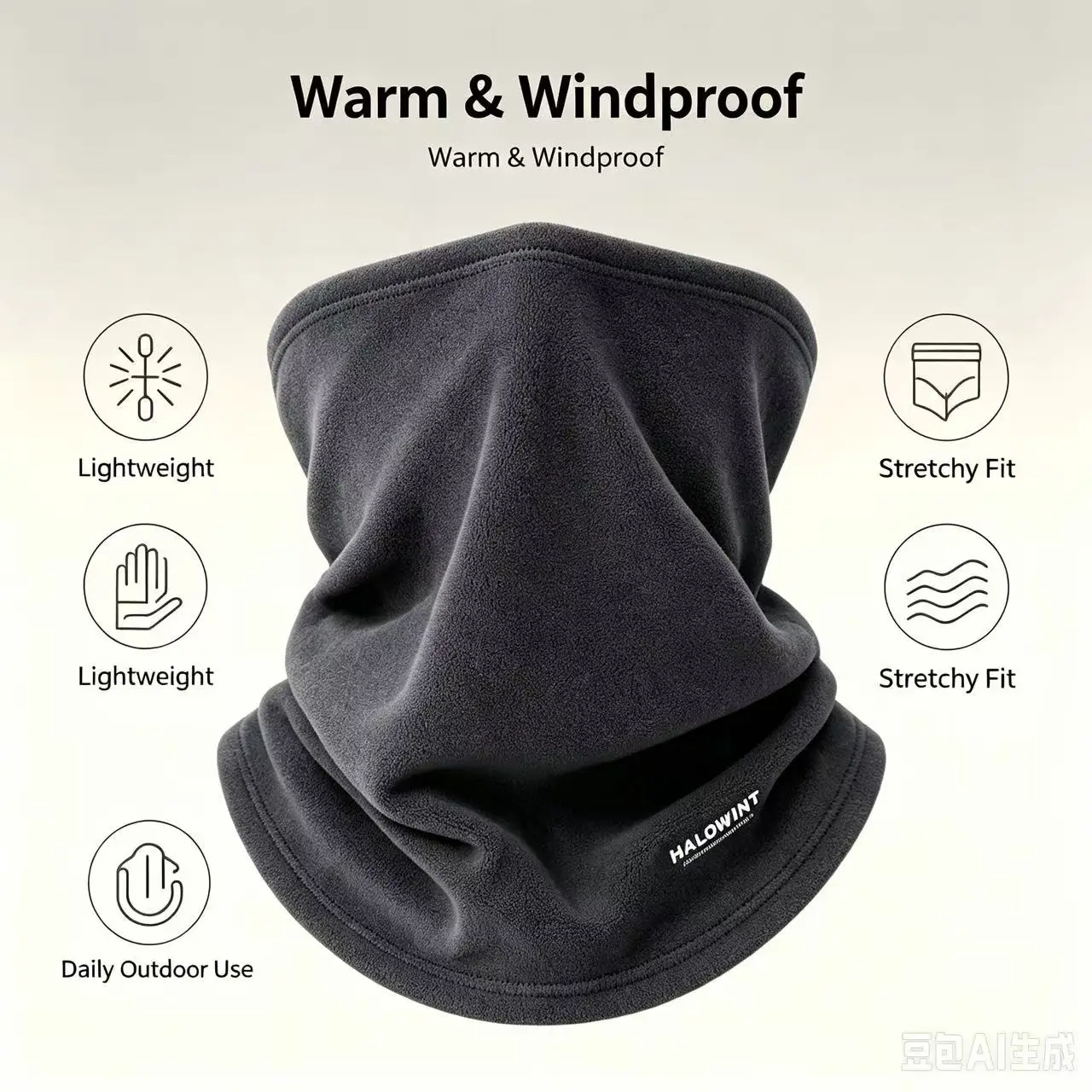 Unisex Fleece Neck Warmer Windproof Breathable Face Gaiter, Outdoor Ski Cycling Multifunctional Tube Scarf