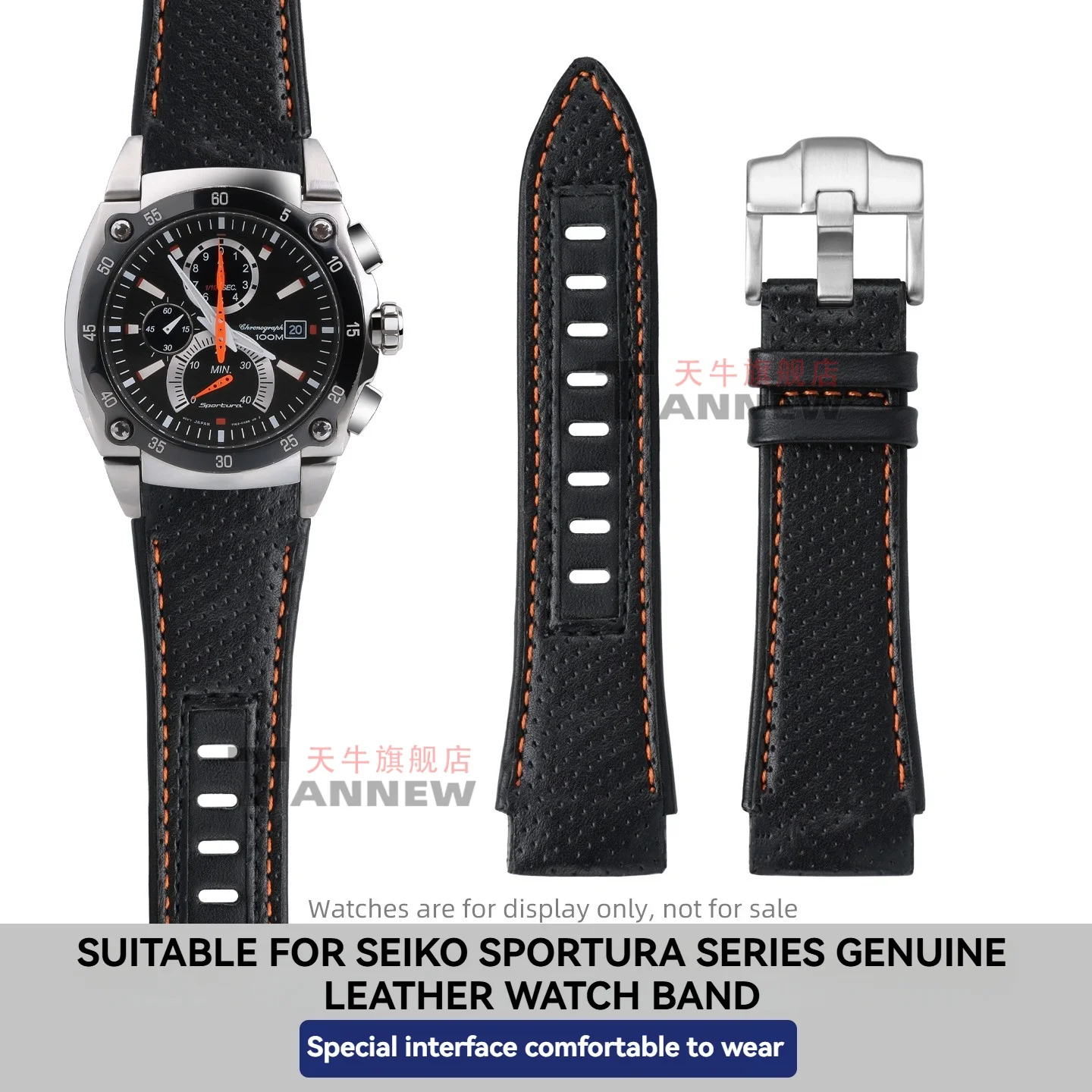 for-seiko-sportura-spc001-spc003-snj021-sna749-spc039-sbhp019-spc057j1-black-genuine-leather-watch-strap-with-orange-stitching