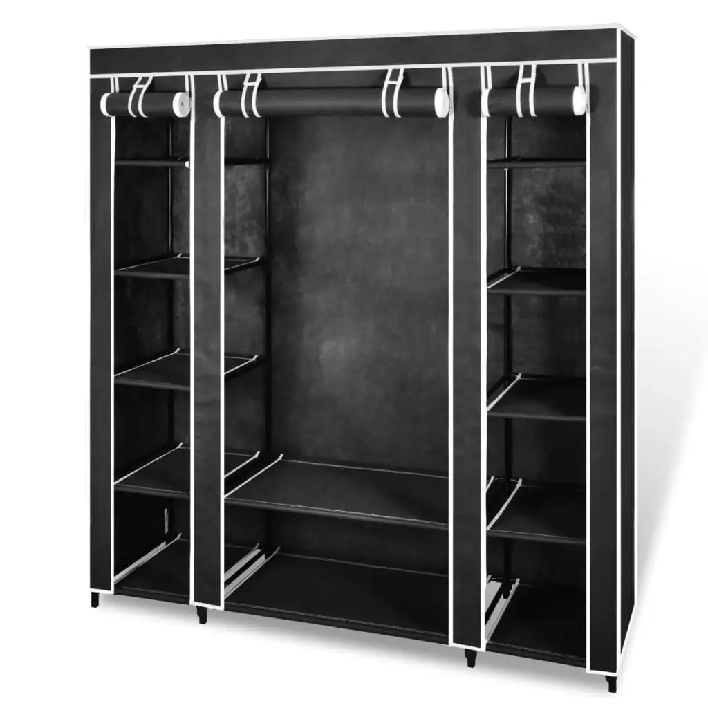 

Space-Saving Black Fabric Wardrobe with Compartments & Rods, 17.7x59x69 Inches - Stylish Closet Organizer