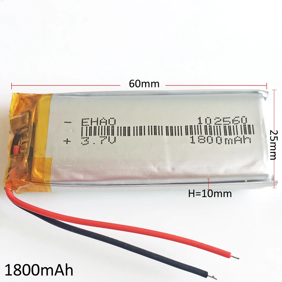 3.7V 1800mAh Lipo Rechargeable Battery 102560 + JST 3pin connector Replace For Bluetooth GPS Wired Microphone Smart Watch Speake