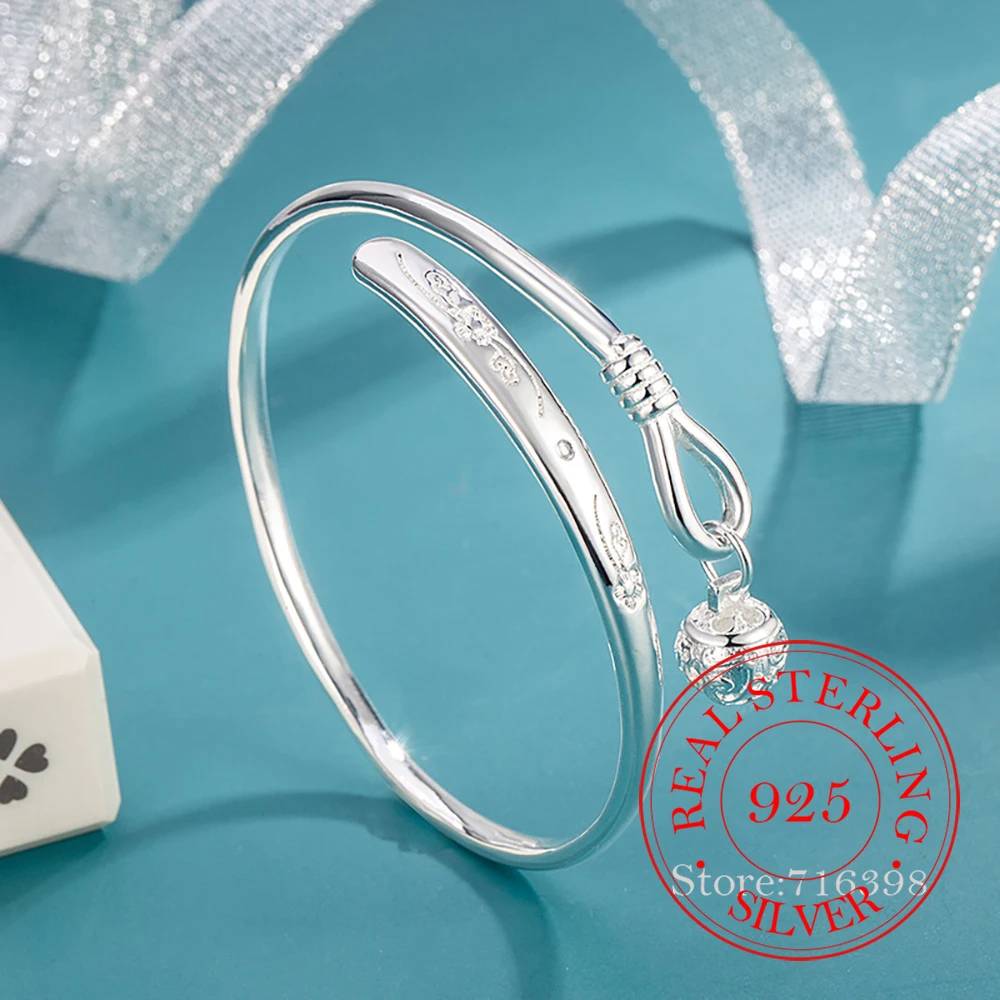 

925 Sterling Silver Jewelry Vintage Carved Pattern Bell Anklet Bracelet for Women Wedding Party Jewelry For Friends Gift