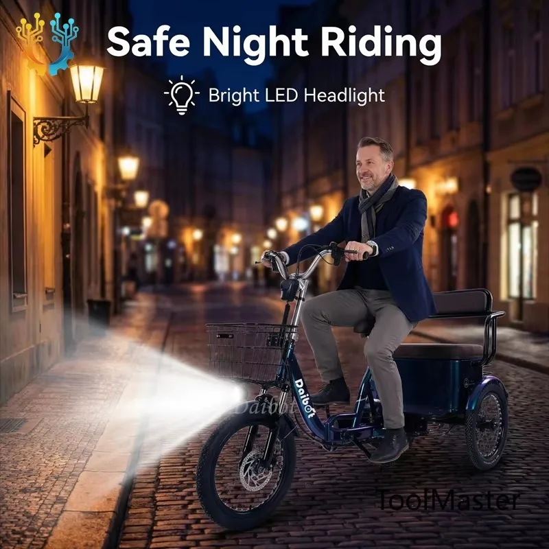 

【2026】18 Inch 650W 48V Adults Electric Bike 3 Wheels Folding With Passenger Seat Basket Electric Tricycle 2 People For Family El