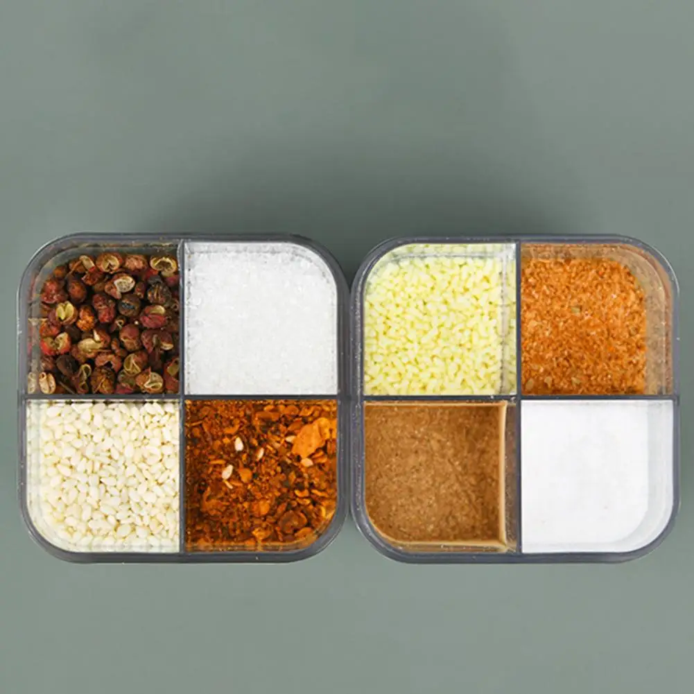 Spice Storage Bottle  Practical Sliding Cover Widely Applied  4 Grids Sliding Seasoning Storage Box for Cooker