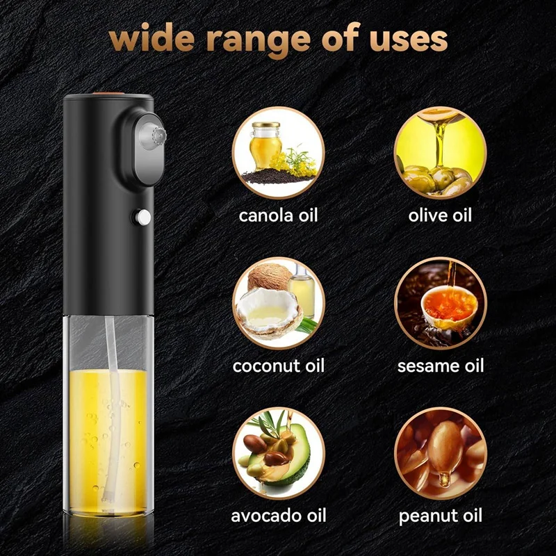 1 PCS Oil Sprayer For Cooking - Electric Olive Oil Sprayer 200Ml Glass Oil Sprayer Black Glass Fine Mist Portable Oil Dispenser