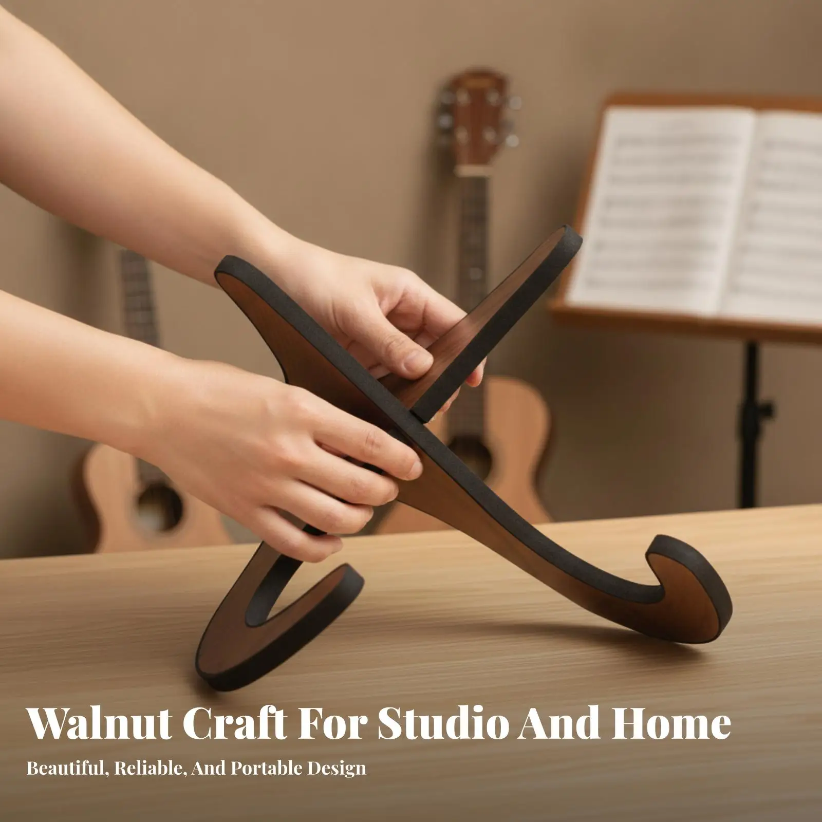 Foldable Ukulele Stand Basswood Display Rack Padded Guitar Holder for Acoustic Electric Instruments