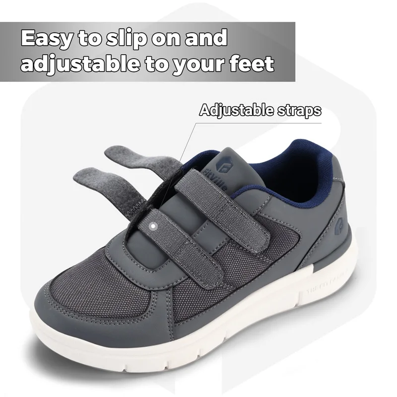 FitVille Diabetic Shoes Man Extra Wide 4E Senior Casual Shoe With Arch Support Relieve Neuropathy For Swollen Foot Pain