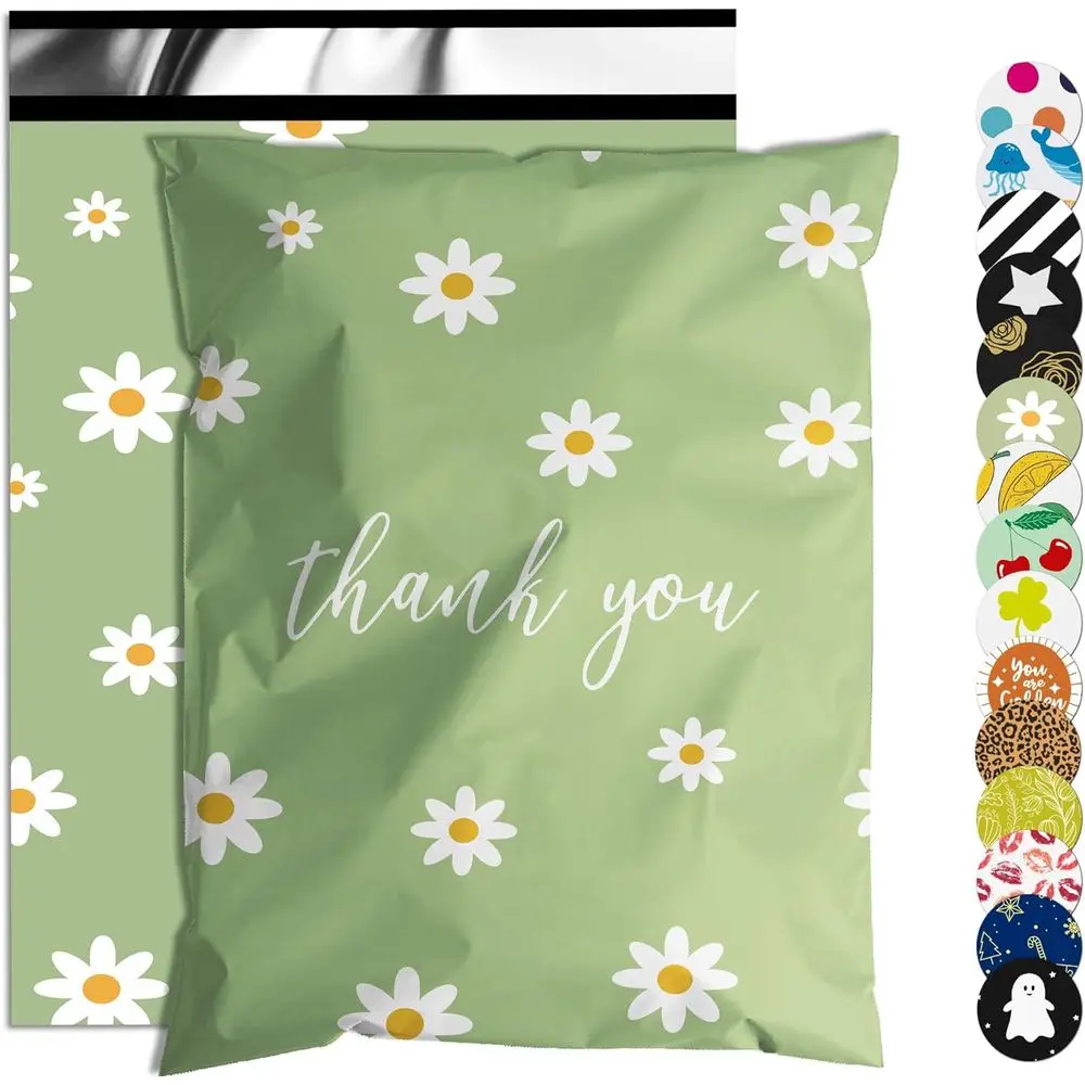 10x13 Inch 100 Pack Waterproof Tear-Resistant Shipping Bags for Clothing and Small Business - Chrysanthemum Print