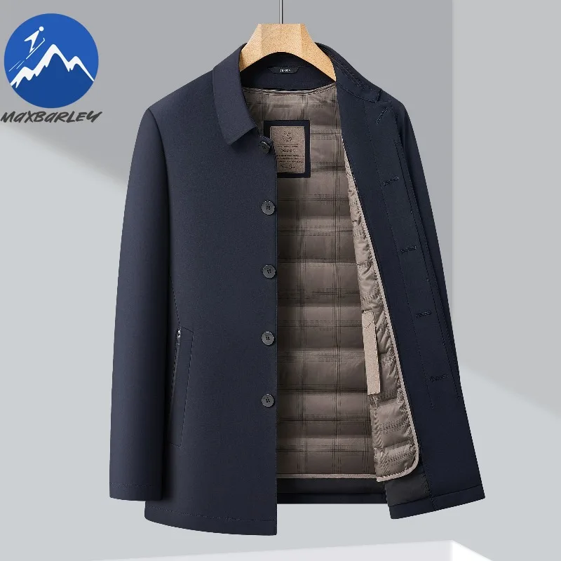 

Maxbarley Premium Men Down Jacket Detachable Inner Liner Warm Jackets Lapel Business Casual Light Winter Duck Down Filled Coats