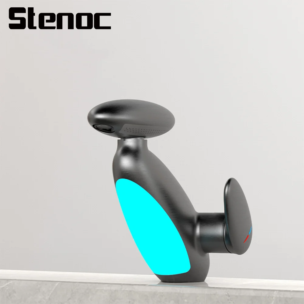 

Stenoc Creative Four Water Flow Options Hot & Cold Waterfall Bathroom Deck Mounted Functional Led Pull Out Sink Faucet Crane Tap