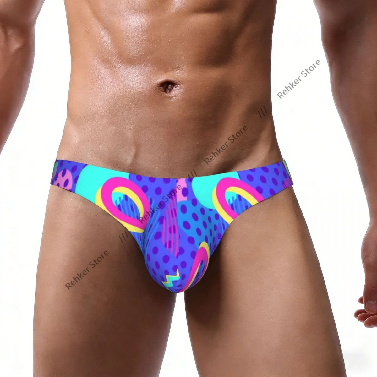 Men's Underwear Briefs Geometric 80s Triangles Squares Circles Underpants Sexy Male Panties Bikini Underwear