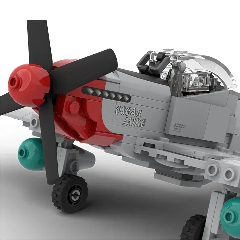 Moc Building Bricks Military Model P-51D Warhorse Red Nose Fighter Technology Modular Blocks Gift Christmas Toy DIY Set Assembly