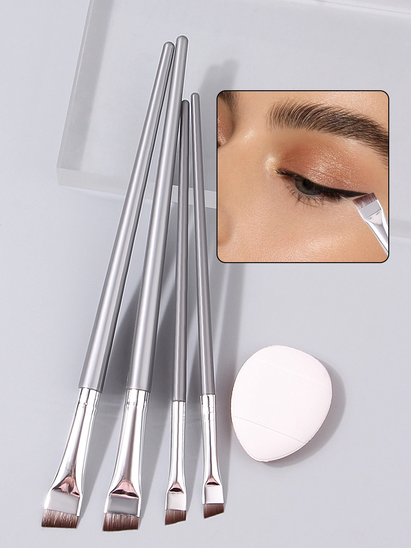 4 ชิ้น Ultra-thin Fine อายไลเนอร์และชุดแปรงคิ้ว, เริ่มต้น Eye Detail แปรงแต่งหน้า + มินิคอนซีลเลอร์นิ้วมือแป้งพัฟ