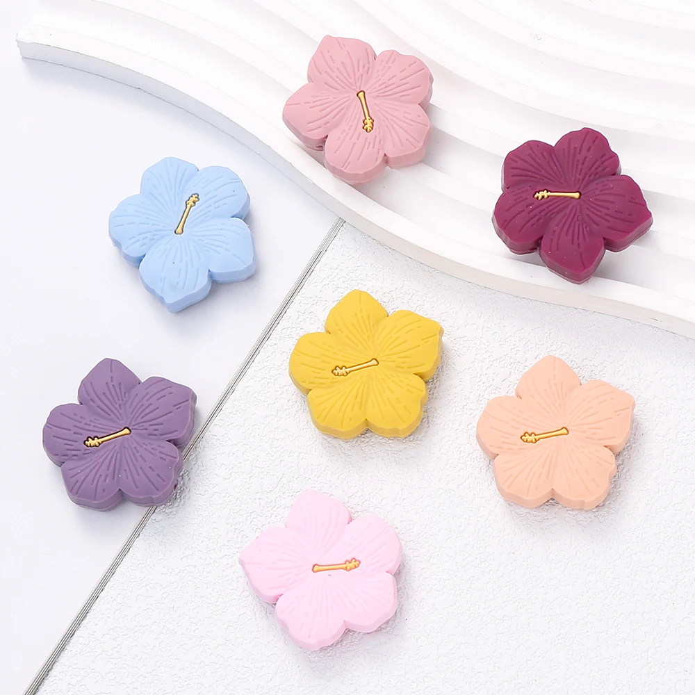 10Pcs New Silicone Beads Multicolor Sakura Shape Loose Beads Baby Nursing Chewable Teething DIY Handmade Bracelet Accessories