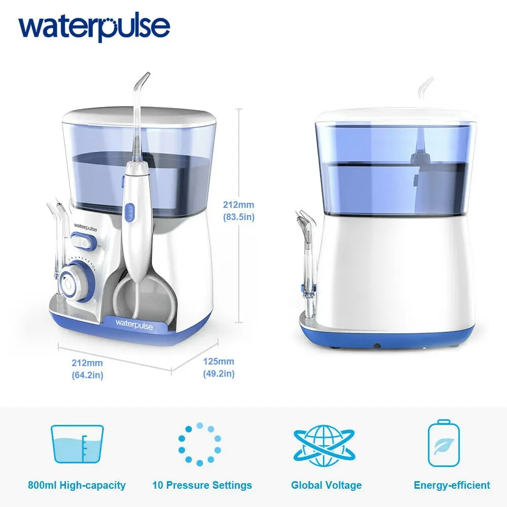 Waterpulse-irrigador bucal V300G, limpiador eléctrico con 5 puntas de piezas, hilo Dental de agua, 800ml