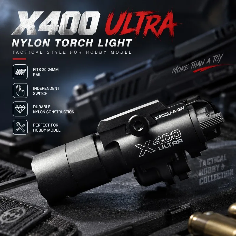 X400 Ultra Nylon Decorative Flashlight, Under‑mount Ornament Light Compatible with 20‑24mm Model Rail with Independent Switch