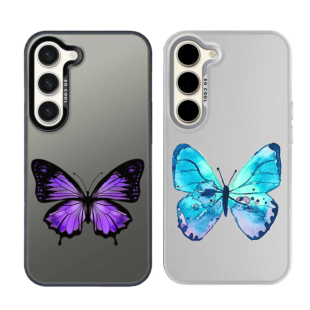 Silver Plated IMD Phone Case For Samsung S26 S25 S24 S23 S22 Ultra S20 S10 S21 FE 5G Plus Cover Butterfly Collection Fashion