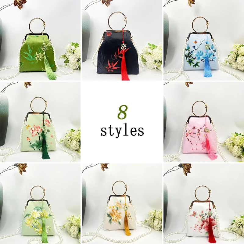 New Chinese Style Brocade Handbag Large Capacity Retro Pearl Crossbody Bag Cheongsam Clutch Bag Hanfu Qipao Purse