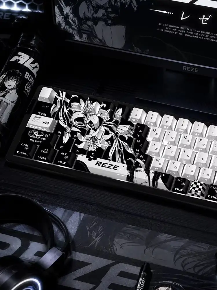 New Reze Cherry Profile PBT Keycaps 5-Side Dye Sub Side Print Shine Through Japanese/Russian Cyrillic Keyboard Caps 74/129 Keys - view 6