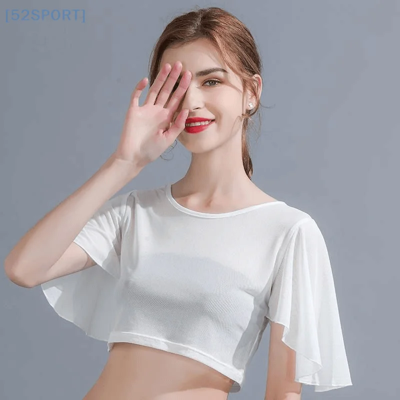 1PC New Ultra Thin Gauze T-shirt Fitness Round Neck Crop Short-sleeved Slim Blouse Blouse Can Take Dance Running Clothing