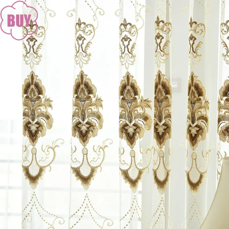 

European Style Curtains for Living Dining Room Bedroom Embroidered Tulle Curtains Two-color Optional Sheer Curtains Window