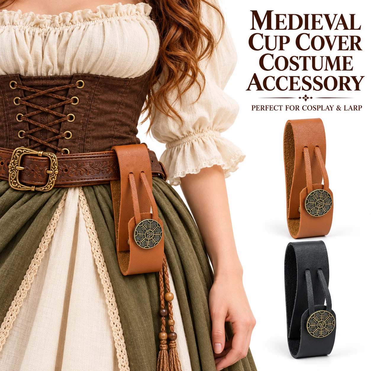UYEE Medieval belt Halloween LARP Medieval Cup Hanging Holder PU Leather Waist Belt Cosplay Party Prop