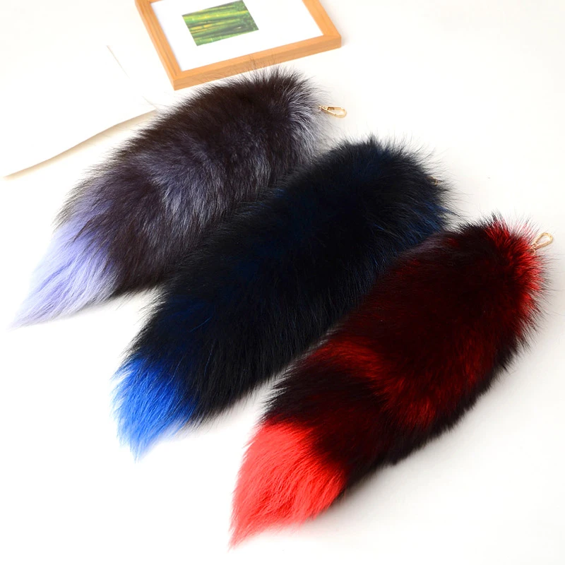 40cm Wolf Fox Tail Keychains Fox Fur Keychains Bag Pendant Plush Fox Tail Keyrings Charms Car Key Holder Ring Jewelry Gift