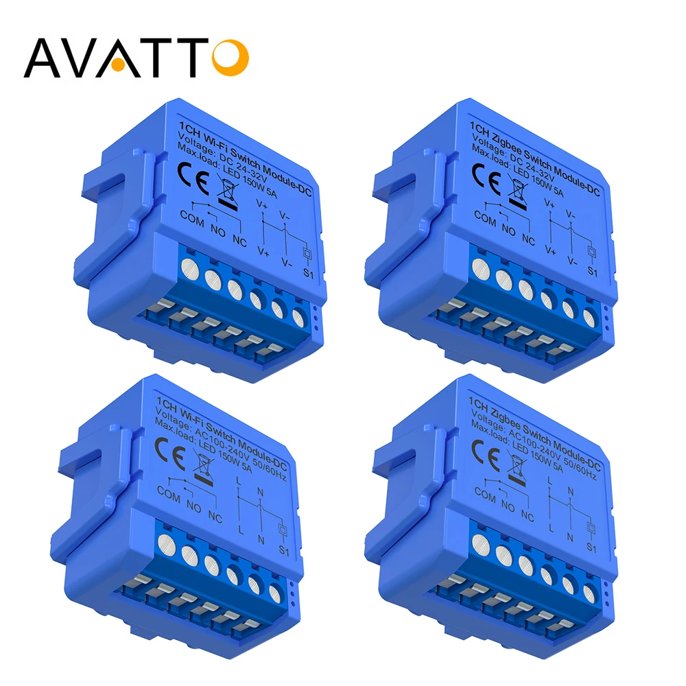 AVATTO Tuya WiFi/ZigBee DC 24-32V/AC 100-240V Dry Contact Universal Breaker  Smart Switch Module Works With Alexa Google Home