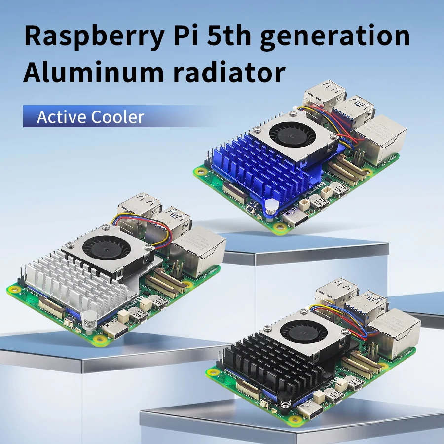 

Raspberry Pi 5 Active Cooler Aluminum Heatsink with PWM Cooling Fan Speed Adjustable Black Silver Blue Metal Radiator for RPi 5