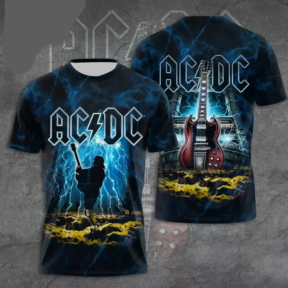 Zomer Rock Band T-shirt Mannen AC_DC 3D Print Retro Korte Mouw Tees Hip Hop Mode Straat Casual Tops Heren Kleding stofdicht