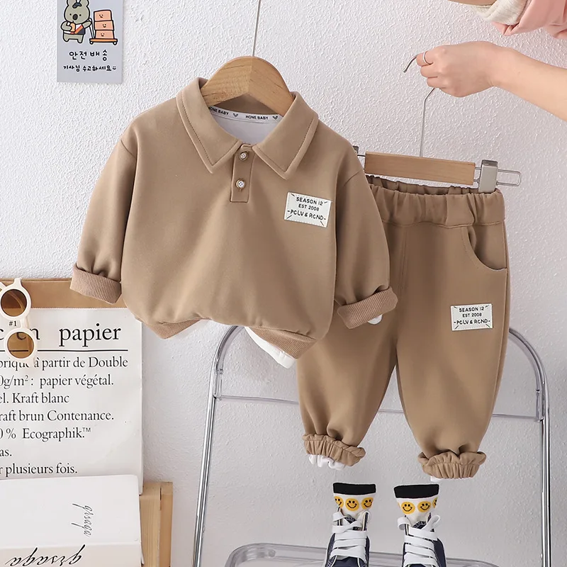 2024 Spring Korean Baby Boy Infant Clothing Sets for Kids Turn-down Collar Long Sleeve T-shirts and Pants Boys 2 Years Outfits