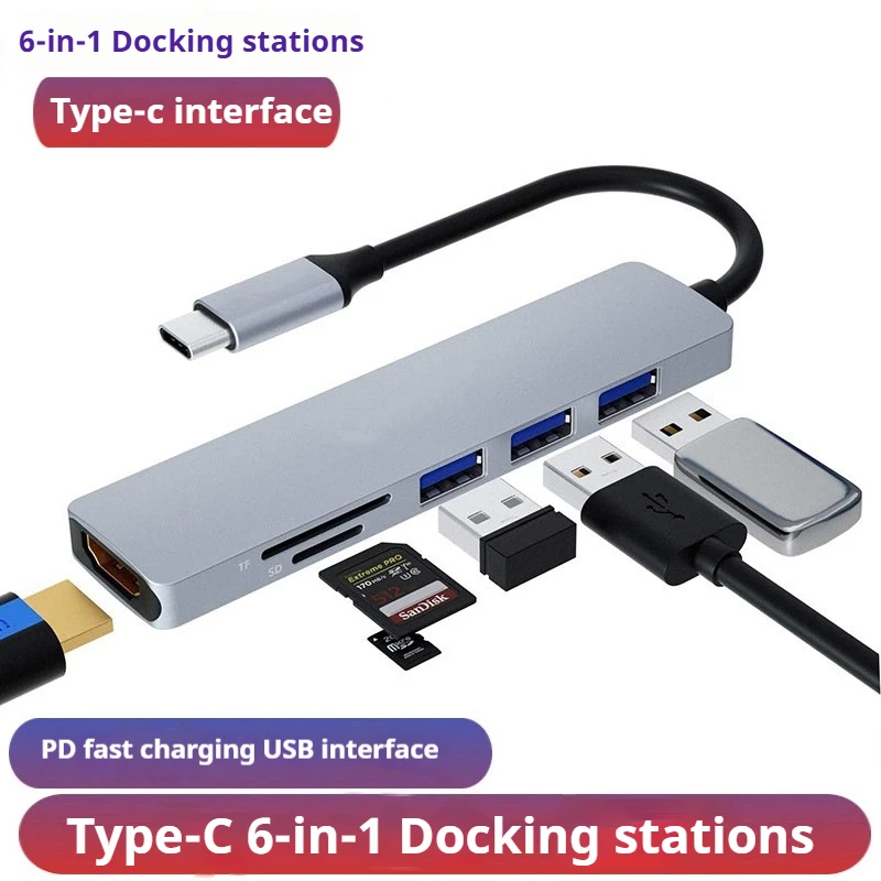 

Док-станции 6 в 1, концентратор Type-c в HDMI 4K USB3.0 для ноутбука/мобильного телефона, преобразователь расширения OTG