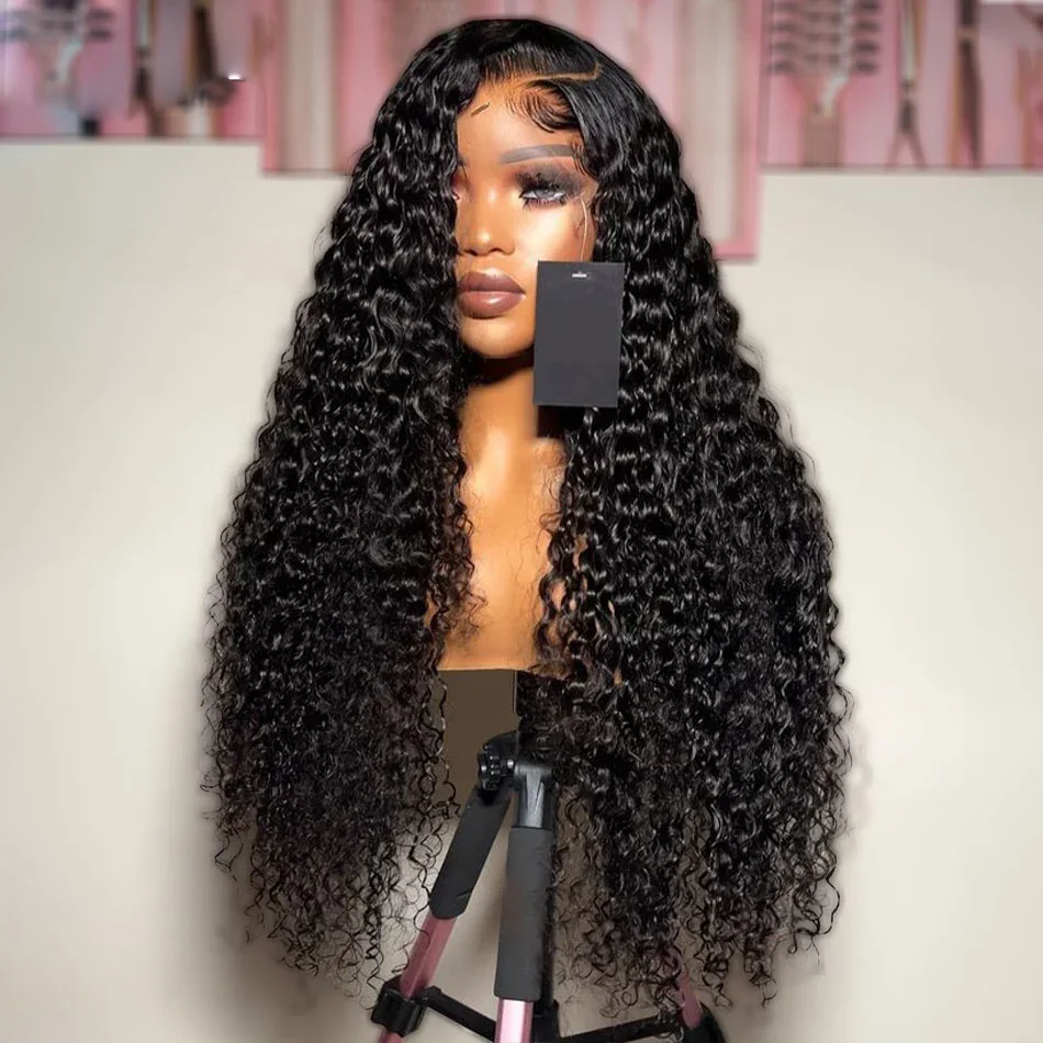 

Black 26Inch Glueless 180%Density Deep Wave Lace Front Wig 1B Color For Black Women With Baby Hair Heat Temperature Daily