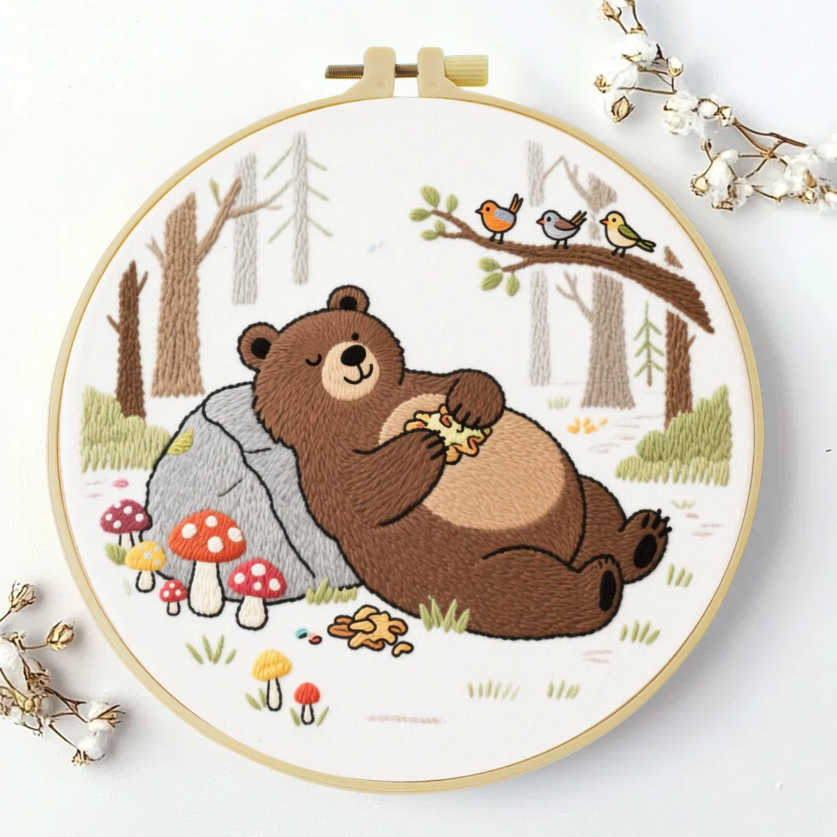 1 Stück 20x20 cm/7,87 Zoll Das schlafende kleine Bären-Stickerei-Starter-Kit DIY-Set für Anfänger Nadelkunst Handwerk Malerei – Detail 3