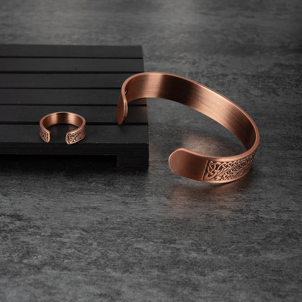 Magnetic Pure Copper Yggdrasil Adjustable Bracelet & Ring Set