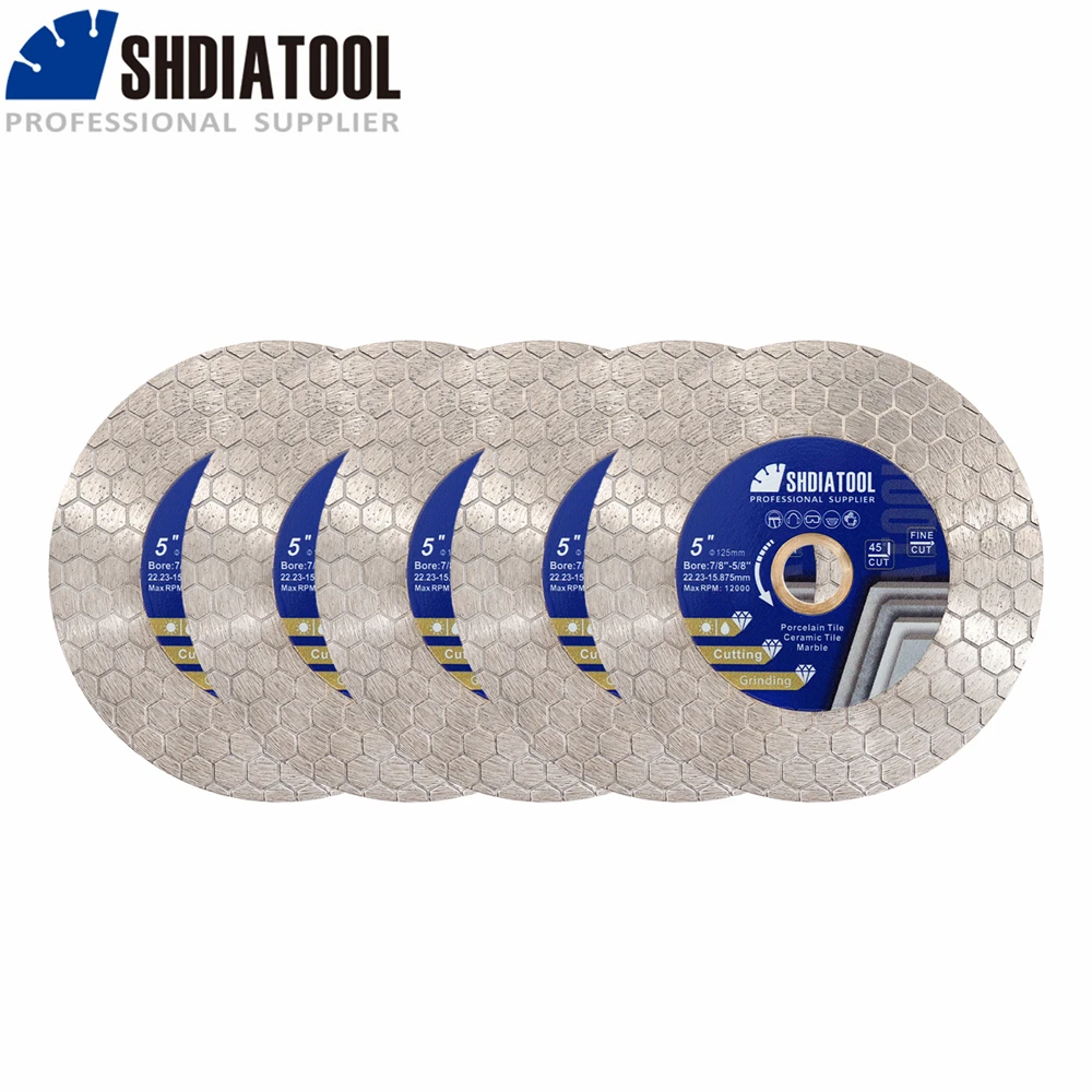 SHDIATOOL 5pc/Set 125mm Diamond Saw Blade Double-sided Cut Granite Ceramic Tile Hex-Design 5