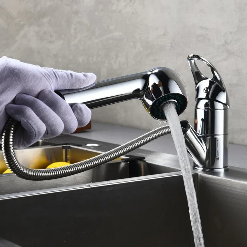 

Выдвижной смеситель для мытья волос и лица Полированный хромированный смеситель для ванной комнаты Смеситель для раковины Смеситель для кухни