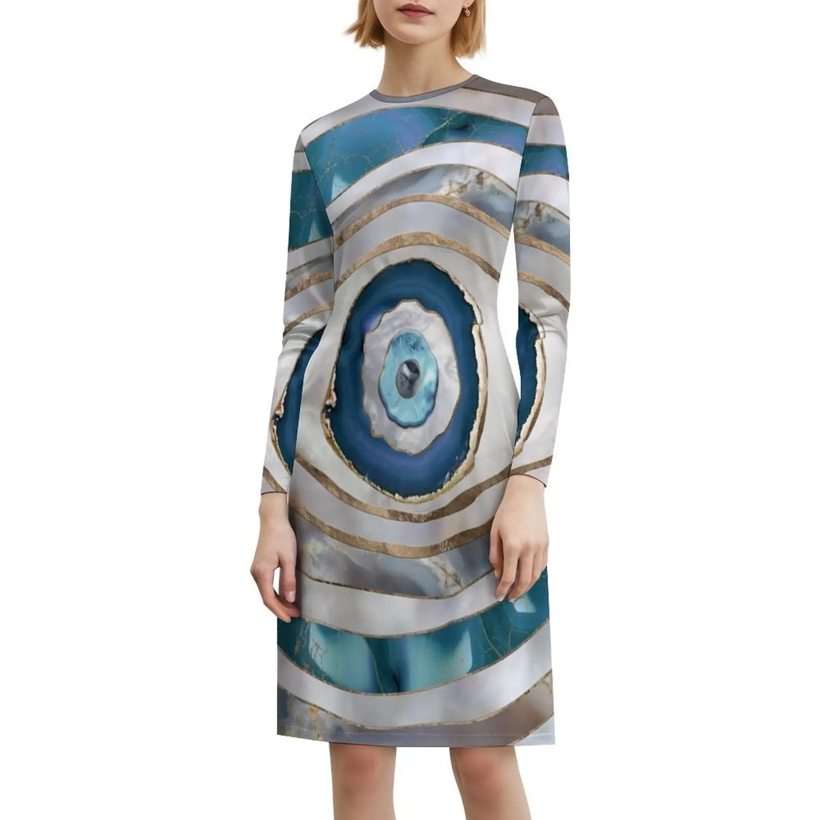 عين الشر المنسوجات المعدنية والذهب فستان عطلة مثير للنساء شاطئ حفلة عيد ميلاد فستان قصير عين الشر اليونانية ماتي ماتي #6