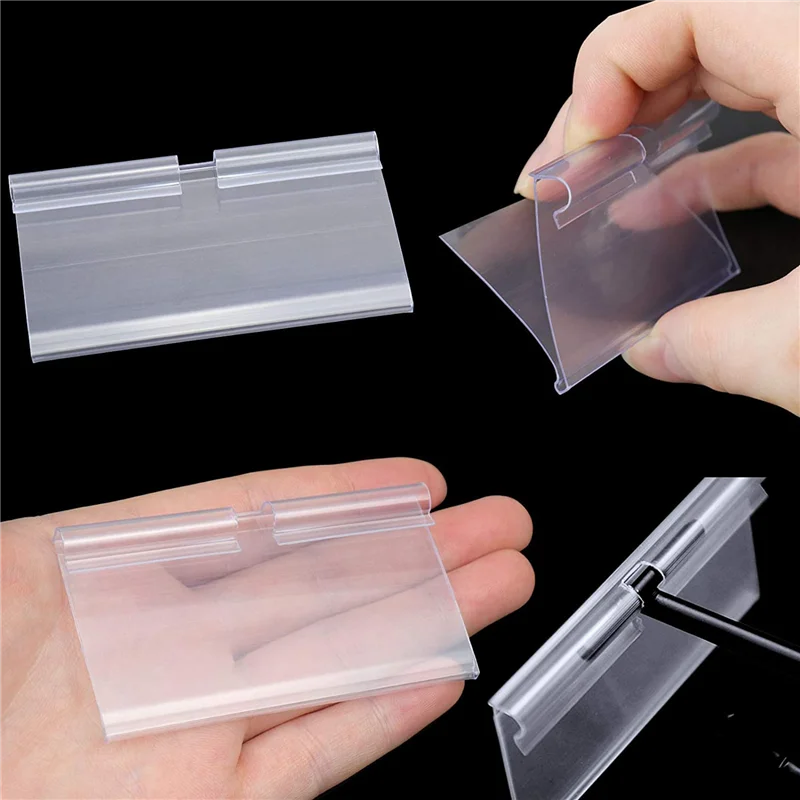 140PC 8X4.2Cm Clear Plastic Label Holders For Wire Shelf Retail Price Label Basket Labels For Storage Bins