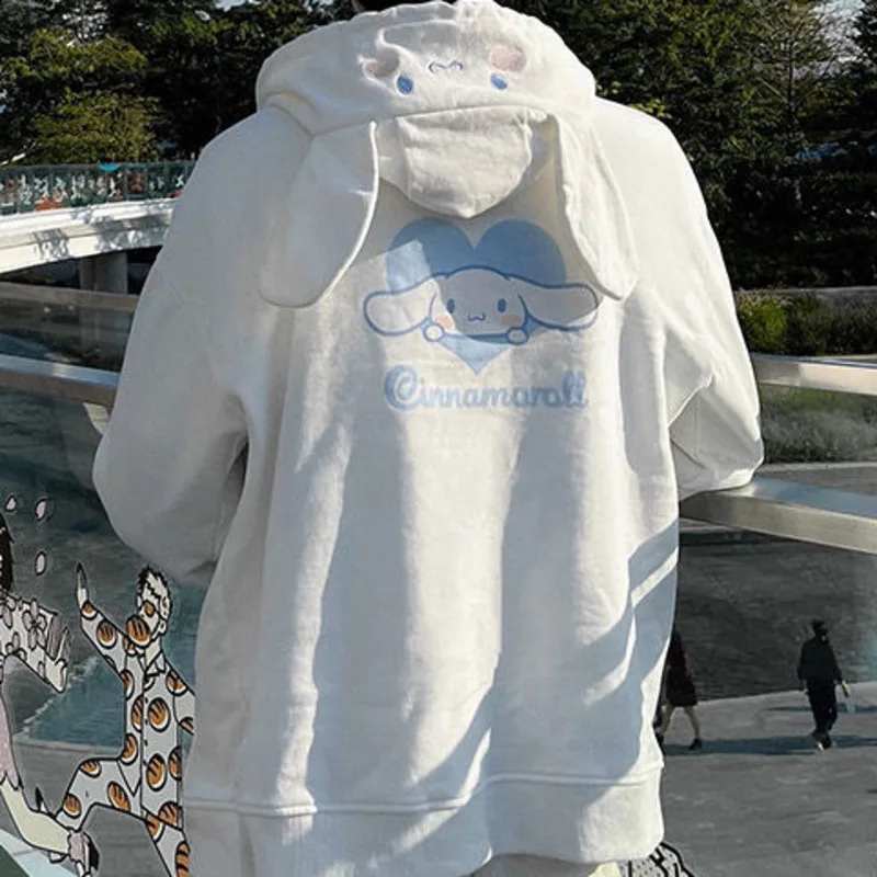 Sanrio Kuromi Cinnamoroll Melodie Hoodie Voor Vrouwen Y 2K Kawaii Zoete Rits Tops Dunne Katoenen Capuchon Dameskleding