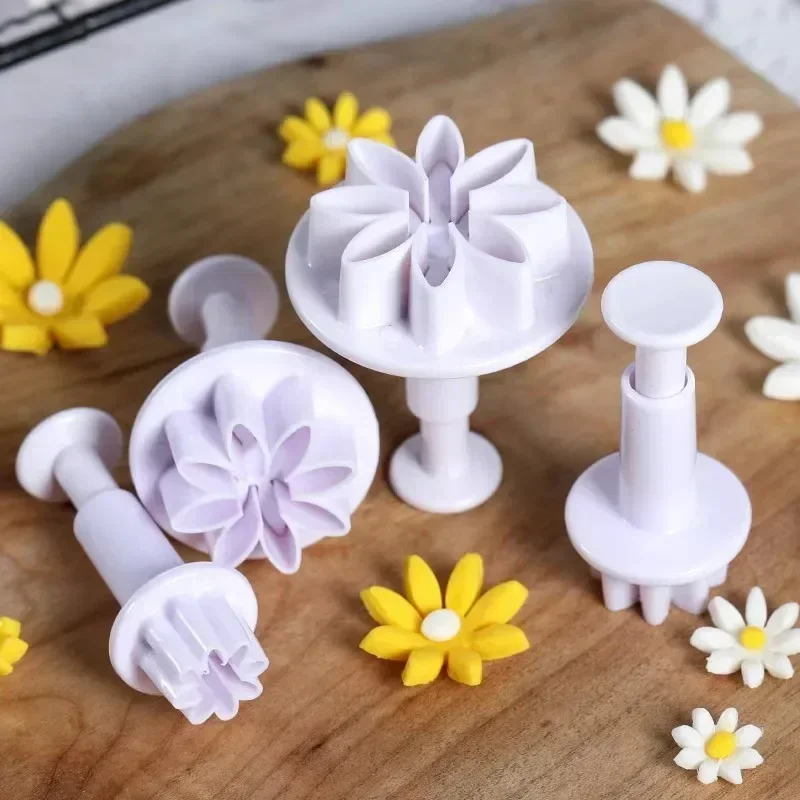 4/8Pcs Plum Flower Daisy Flower Cake Plunger Fondant Cookie Cutter Mold Plum Baking Decorating Biscuit Stamps for Kitchen Tools