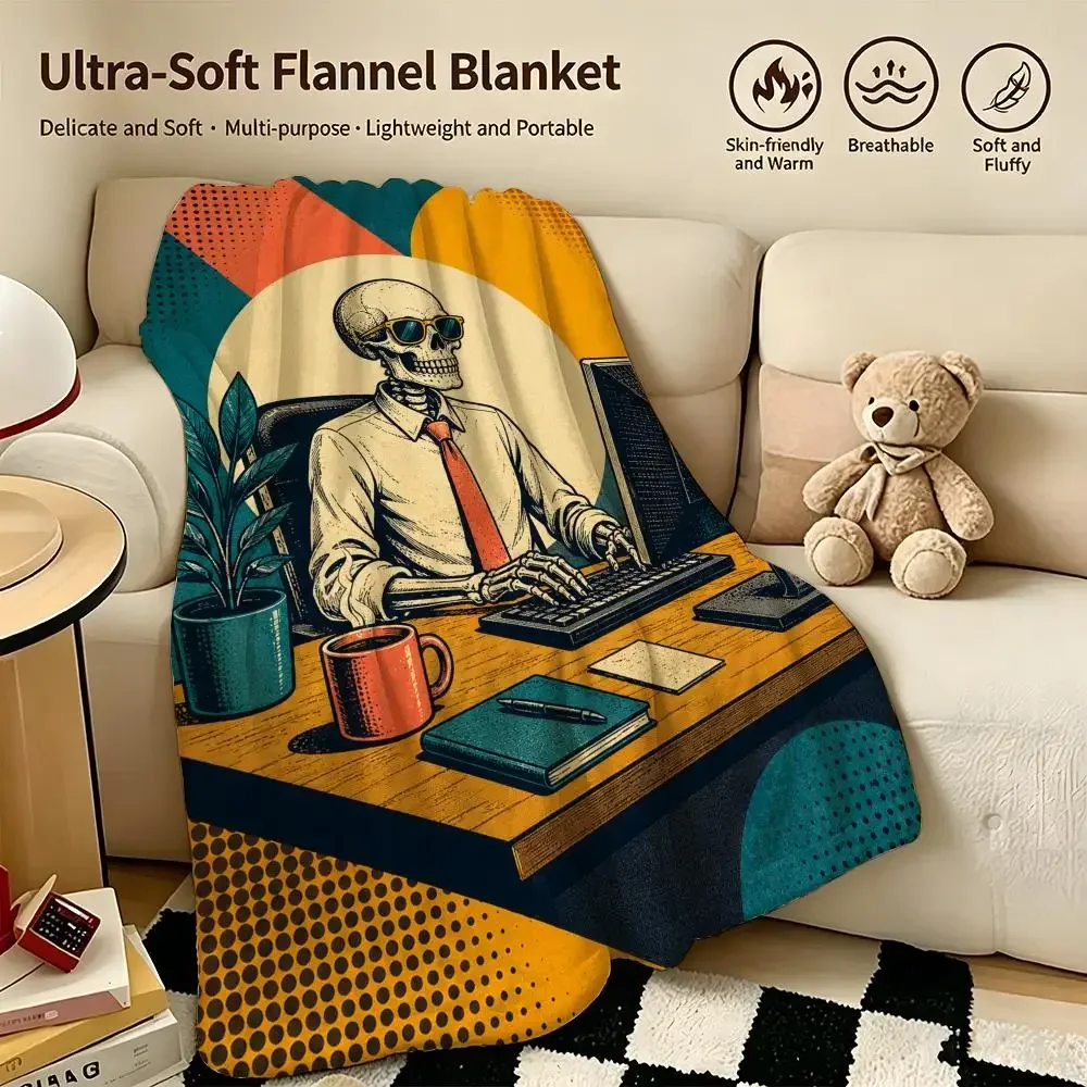 Core WORKING TO DEATH Throw Warm Soft Flannel Blanket, Multi-use for Sofa Bed Camping Travel Nap