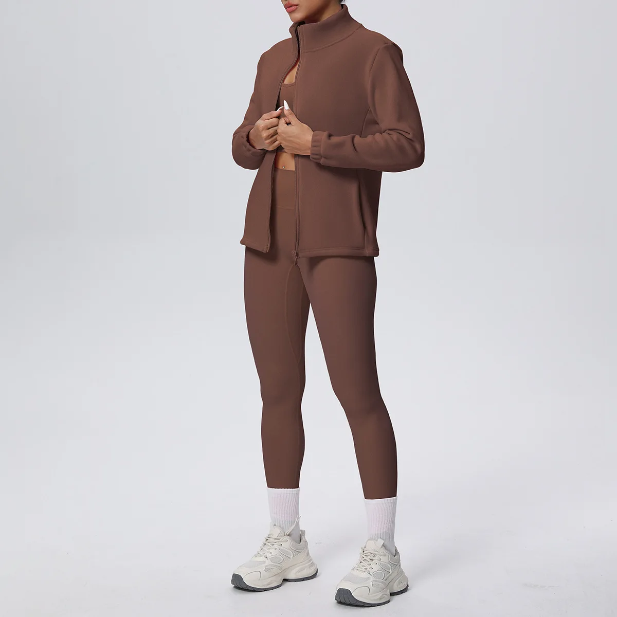 

Women's Autumn Winter Fleece-Lined Zipper Thickened Warm Jacket Yoga Set Running Dance Casual Sports Fitness Yoga Tracksuit