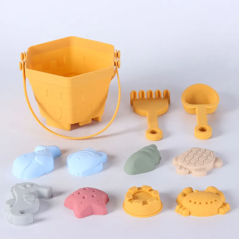 11PCS Silicone beach bucket sand digging tool sand bucket plastic abrasive outdoor sand digging artifacts children's toys Gifts