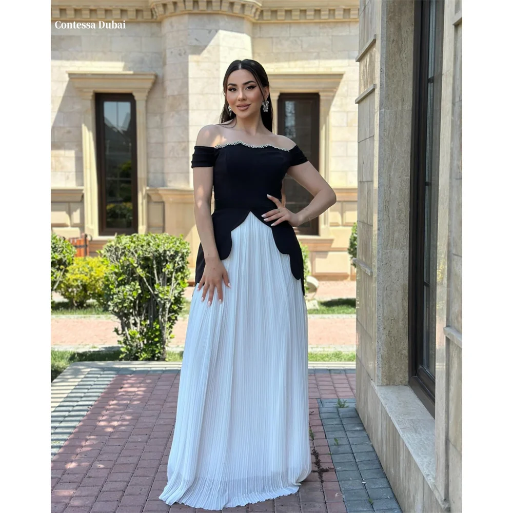 

Двухсекционные платья для выпускного вечера Contessa Dubai с воротником и жемчугом на одно плечо без бретелек فساتين 미פרי слоновой кости Аккордеон со складками Srobes de soirée