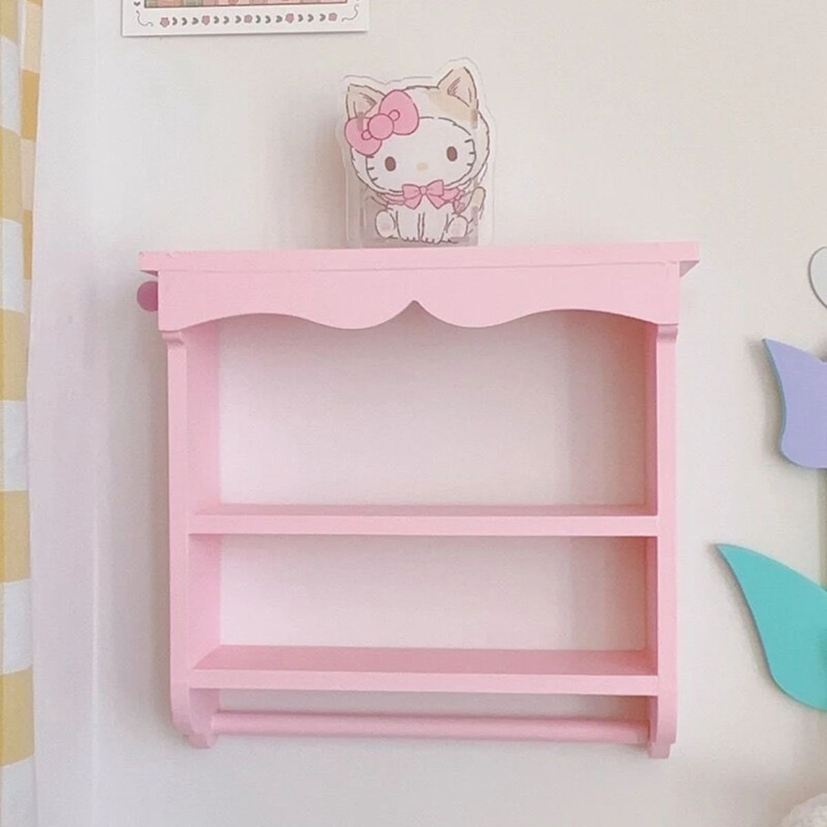 Japanese Kawaii Pink Bedroom Shelves, Wall-Mounted Cosmetic Wooden Storage Rack, Girly Heart