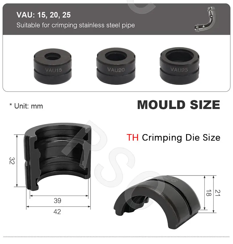 TH U V VAU M Typ Presswerkzeug für Pex-Rohre GC-1632 CW-1632 Hydraulische Presszangen-Set – Detail 4