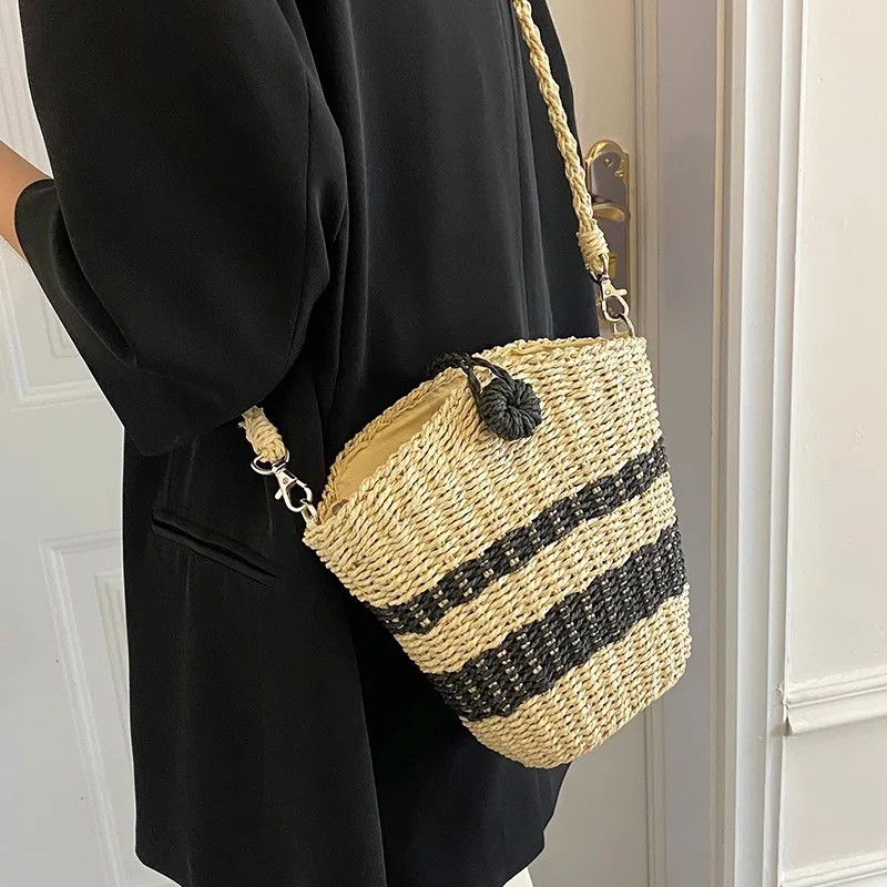 

2025 French Style Large Woven Tote Bag Beach Straw Bag for Women Casual Crossbody Shoulder Purse Spacious Daily Work Bag