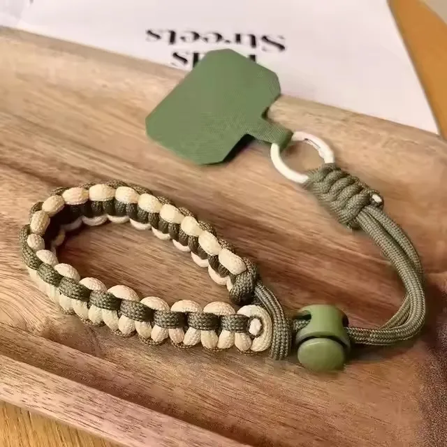 Leuke gevlochten mobiele telefoonkoord anti-verlies korte polsband hanger mode hangende riem snoepkleuren touwketting