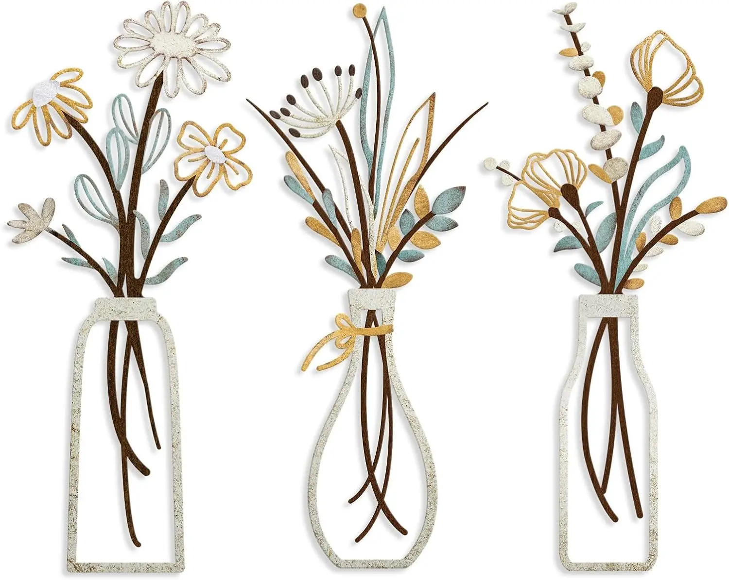 3-teilige Metallblumen-Wandkunst - Rustikale Bauernhaus-Dekoration Minimalistische Dekoration für Wohnzimmer, Badezimmer, Schlafzimmer, Esszimmer, Einweihungsgeschenk